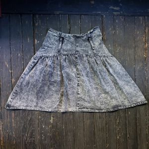 Vintage Acid Wash Denim Skater Mini Skirt 24"/ 25"